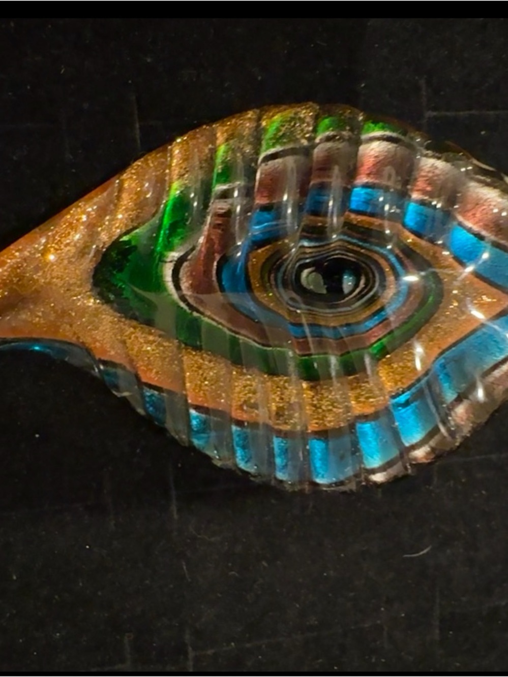 Large Abstract Fish Pendant Multicolor Blue Green Gold Statement Jewelry